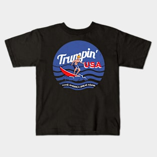 Trumpin' USA Funny Surfing Trump 2024 Election Retro Kids T-Shirt